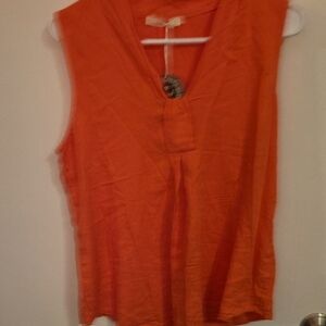 Hazel Orange Tank Top with V-Neck and Soft Fabric